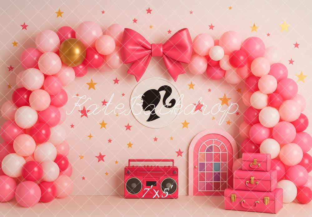 Kate Birthday Pink 80s Style Balloon Arch Backdrop Designed by Patty Roberts