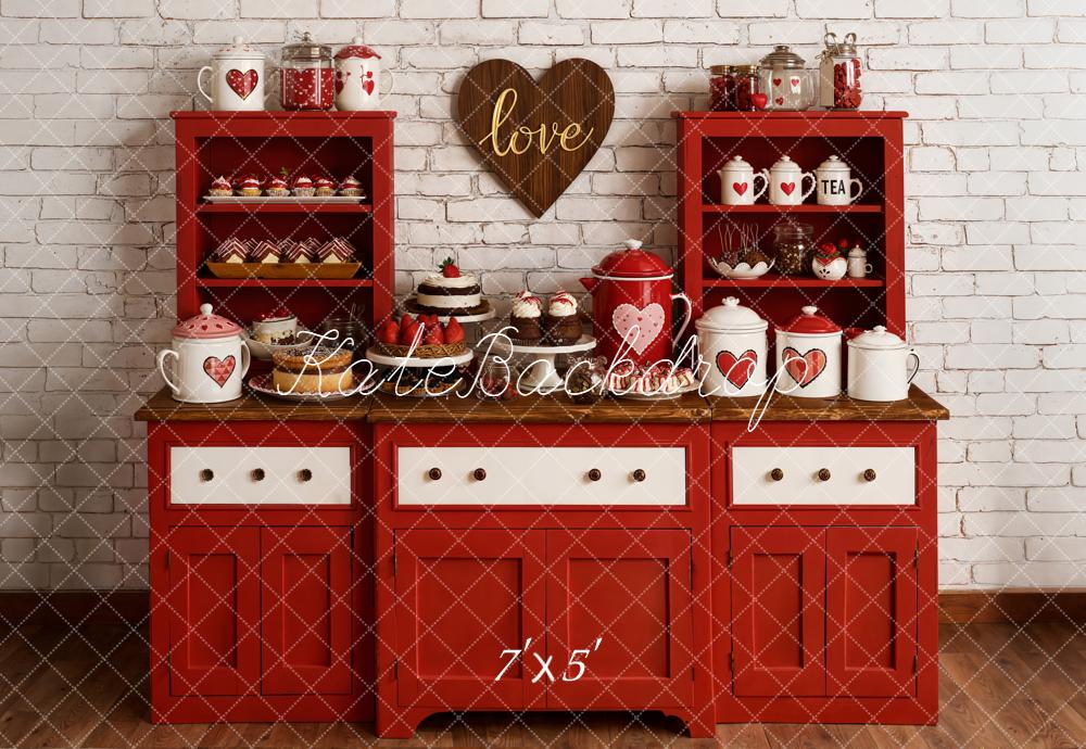 Kate Valentine's Day Red Kitchen Cabinet Dessert Cup Backdrop Designed by Emetselch
