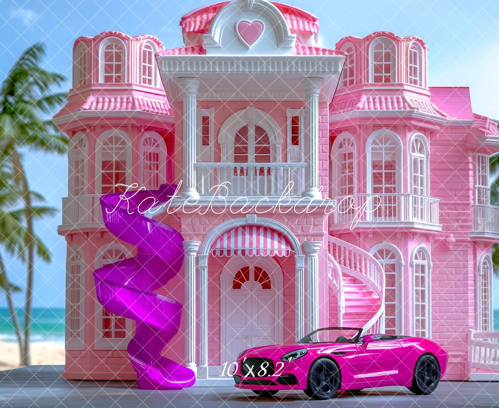 Kate Fashion Doll Pink Mansion Car Beach Backdrop Designed by Mini MakeBelieve