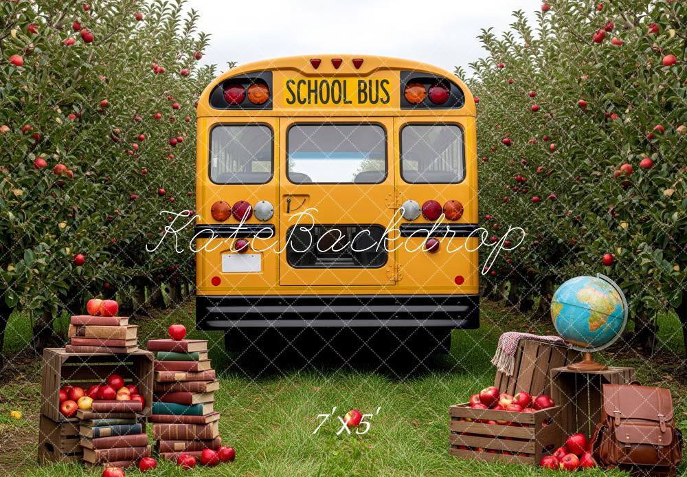 Kate Back to School School Bus Apple Orchard Books Globe Crates Printed Backdrop Designed by Patty Roberts