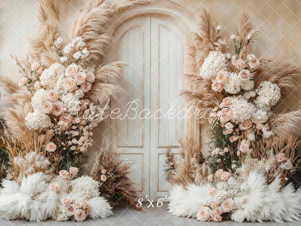 Backdrop per matrimonio Boho floreale con pampas progettato da Emetselch