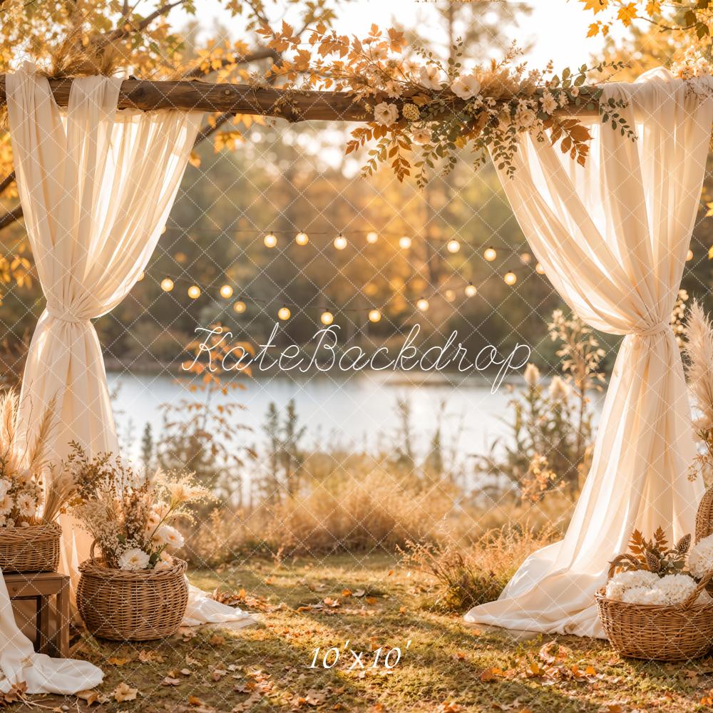 Kate Fall Boho Branch Flower Arch Drapes Warm Cozy Lakeside Printed Backdrop Designed by Emetselch