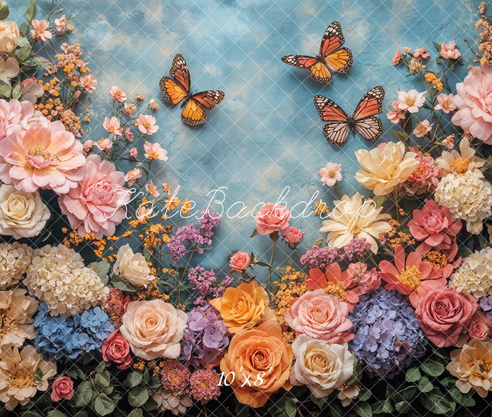 Fondo de Jardín de Mariposas Florales de Primavera Diseñado por Emetselch