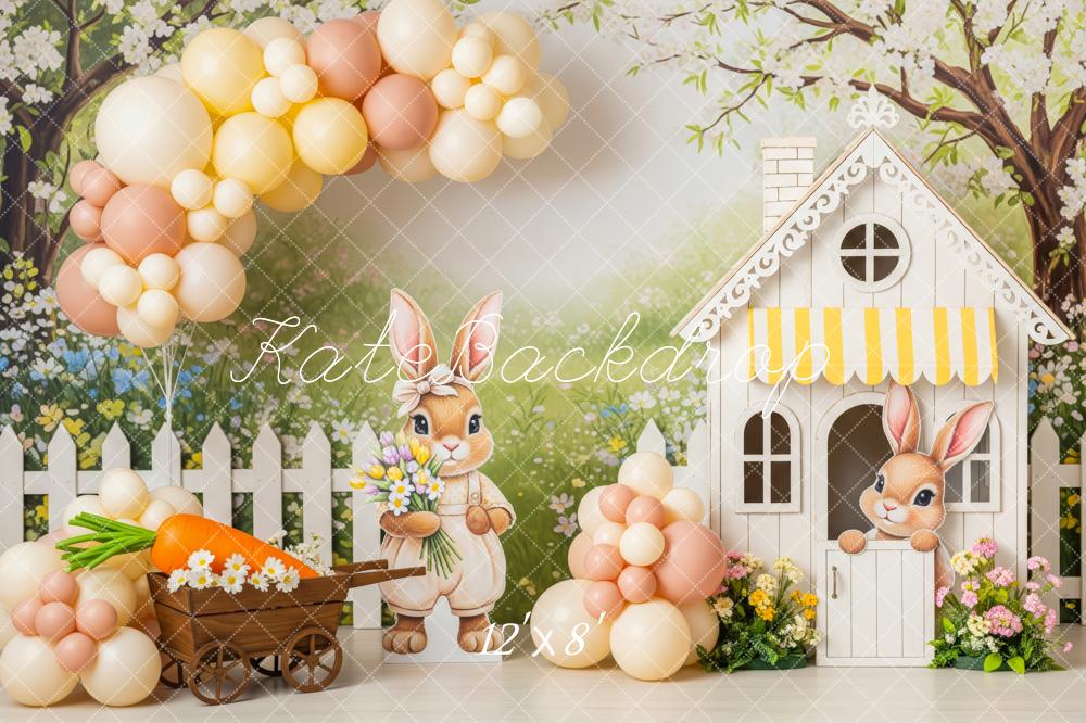 Kate Easter Bunny Balloon Arch Flower Cart House Printed Backdrop Designed by Patty Roberts