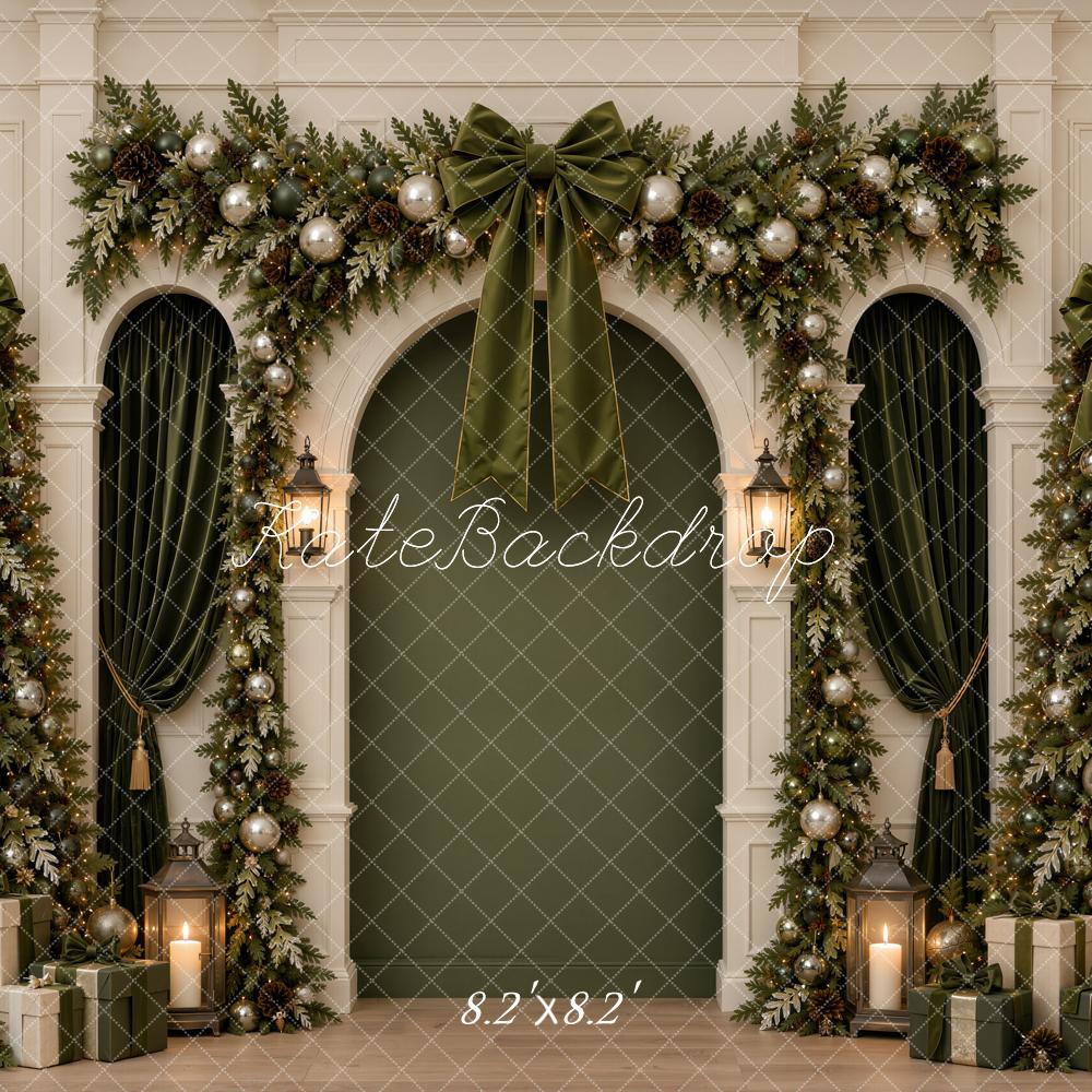 Kate Christmas Trees Green Arch Garland Bow Gifts Printed Backdrop Designed by Emetselch