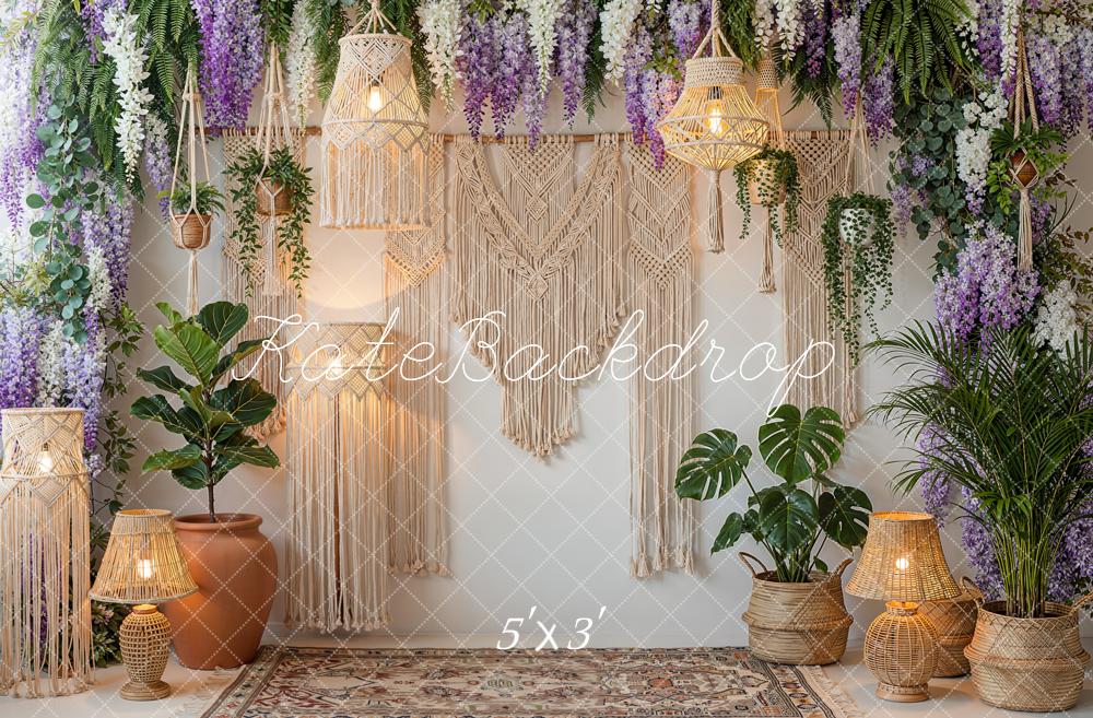 Kate Boho Macrame Floral Hanging Lamps Plants Backdrop Designed by Emetselch