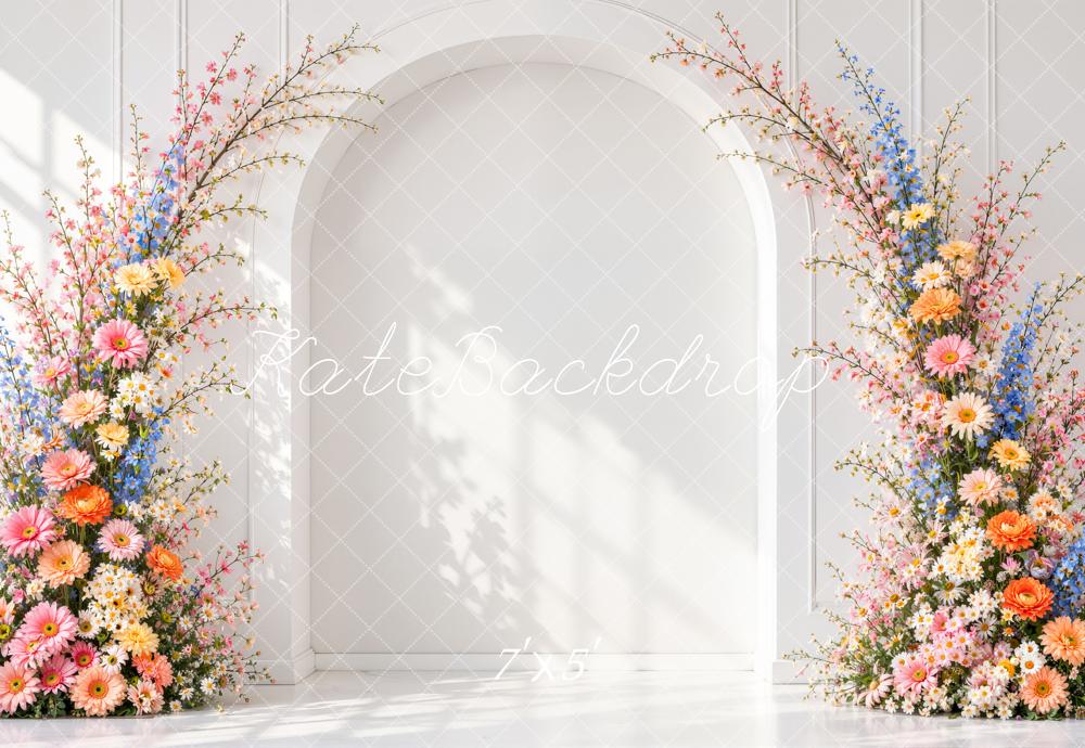 Kate Spring Flower Arch White Wall Sunlight Printed Backdrop Designed by Emetselch