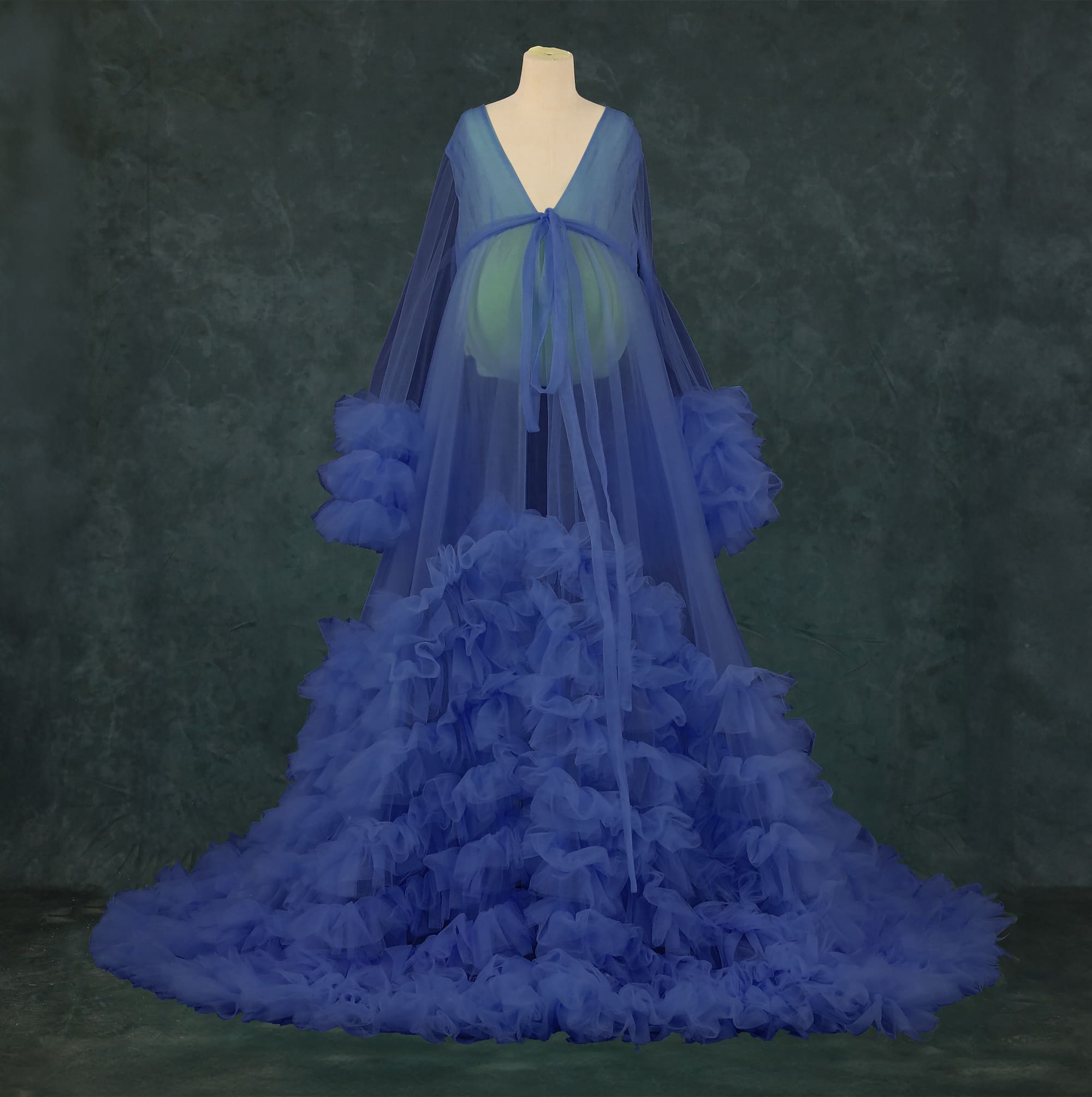 Kate Mesh V-neck Trailing Mid Sleeve Custom Maternity Photoshoot Gowns