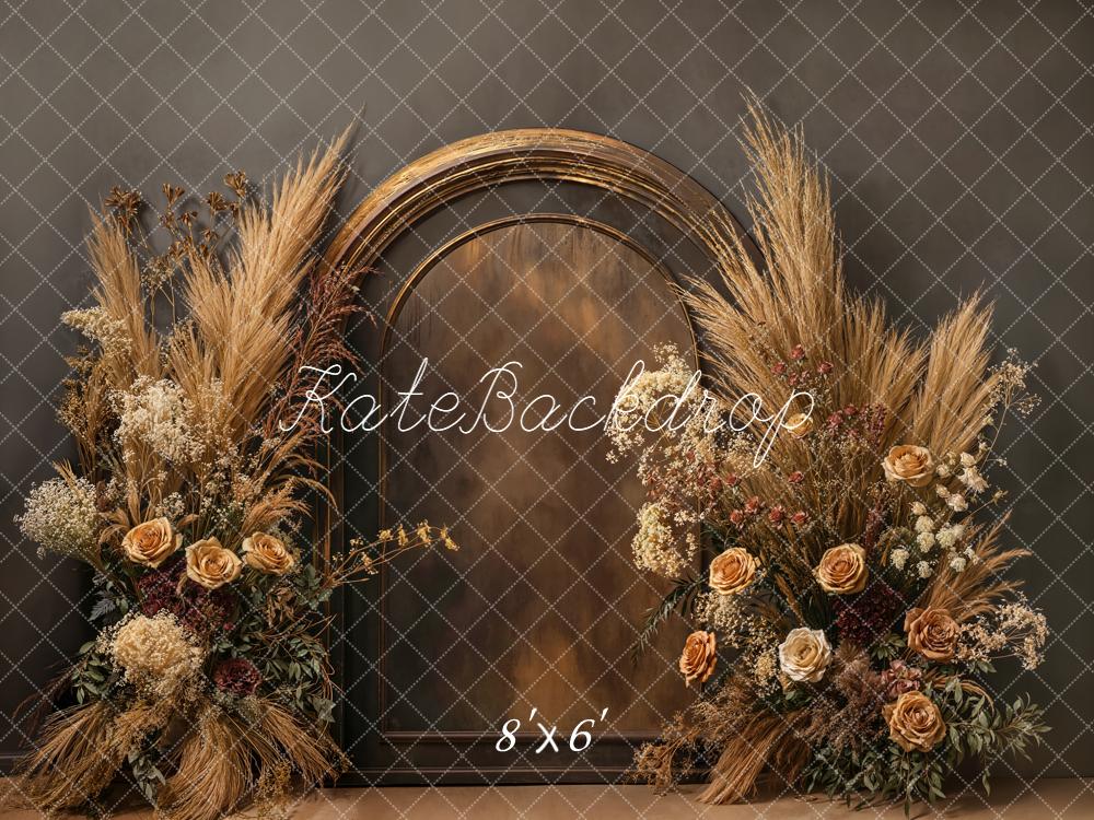 Kate Boho Flower Arch Pampas Grass Brown Backdrop Designed by Emetselch