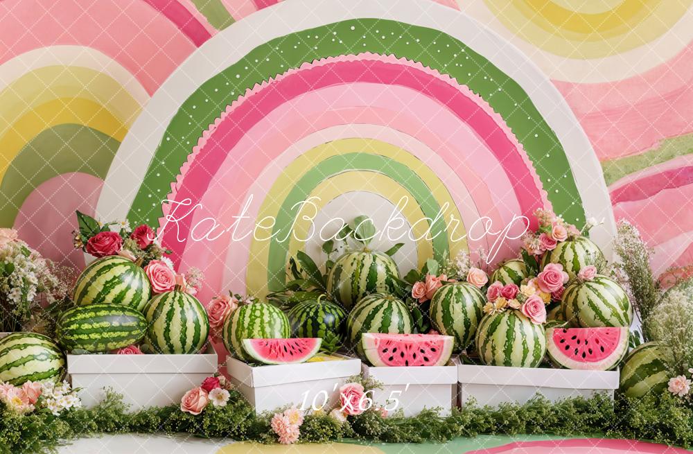Kate Cake Smash Watermelon Floral Rainbow Backdrop Designed by Emetselch