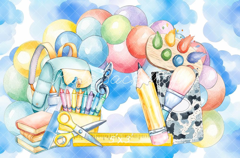 Ritorno a Scuola Acquerelli Forniture Artistico Sfondo Designed by Mini MakeBelieve