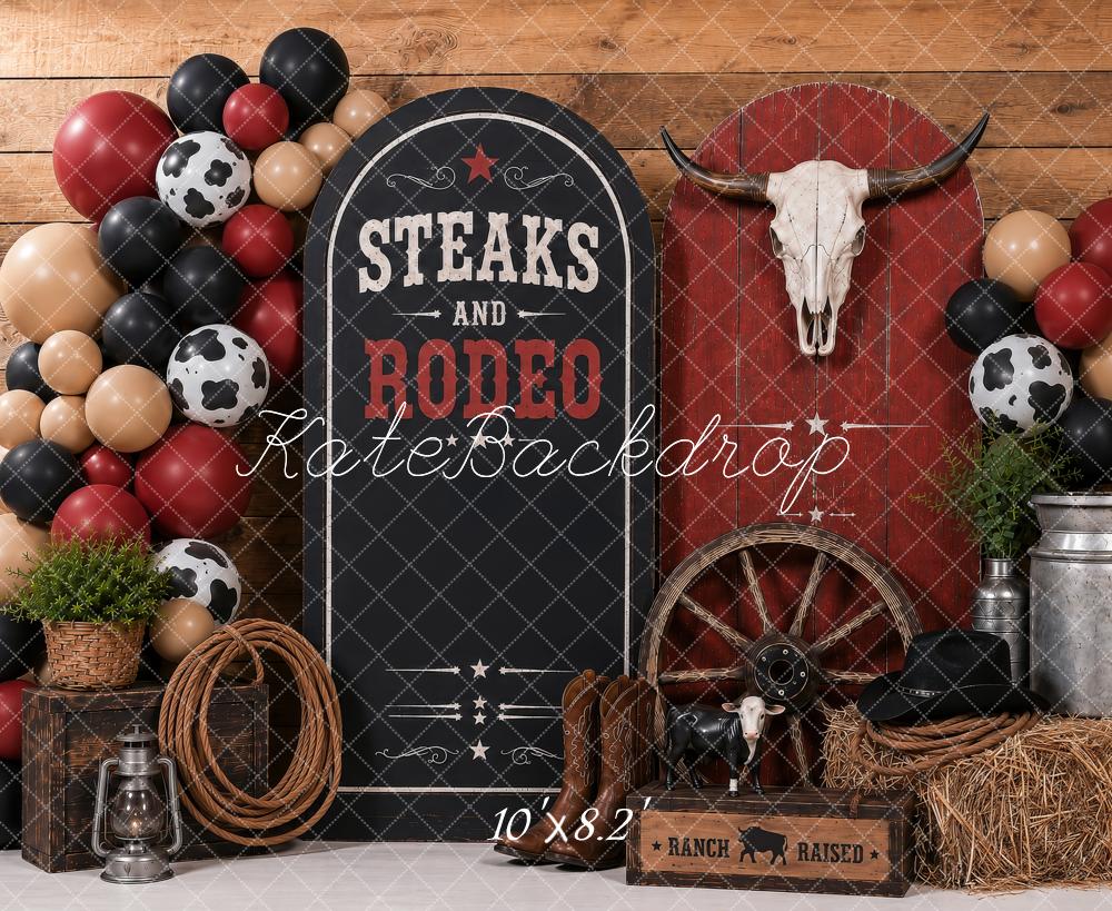 Kate Cake Smash Western Cowboy Steer Skull Balloon Garland Printed Backdrop Designed by Shutter Swan Studios
