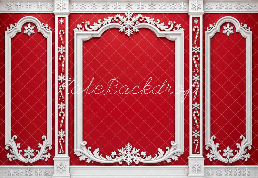 Kate Christmas Red Retro Ornate Frames Wall Printed Backdrop Designed by Mini MakeBelieve