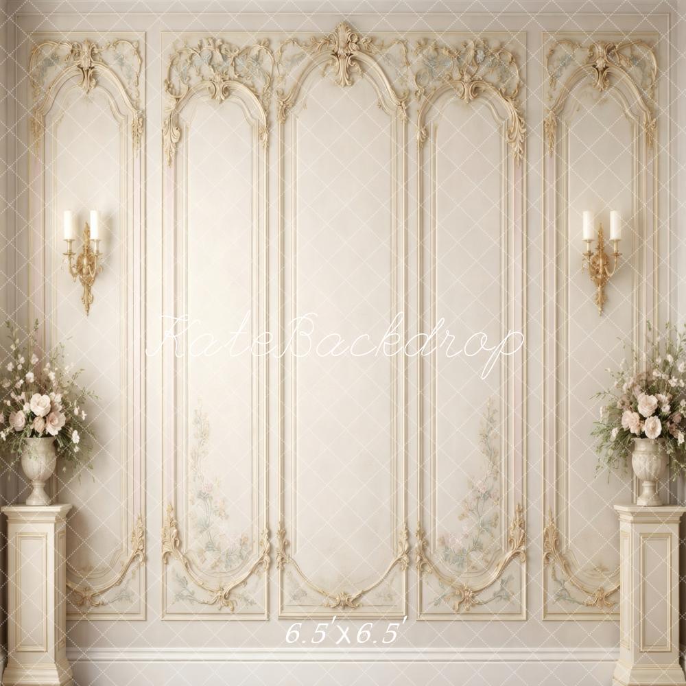 Kate Elegant Vintage Wall Floral Pedestals Sconces Printed Backdrop Designed by Vertigo Productions