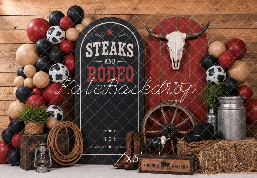 Kate Cake Smash Western Cowboy Steer Skull Balloon Garland Printed Backdrop Designed by Shutter Swan Studios