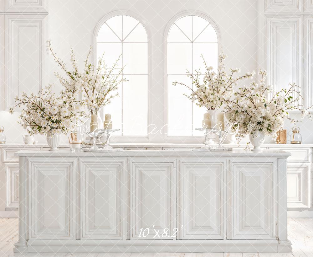 Kate Spring White Kitchen Floral Cabinets Backdrop Designed by Emetselch