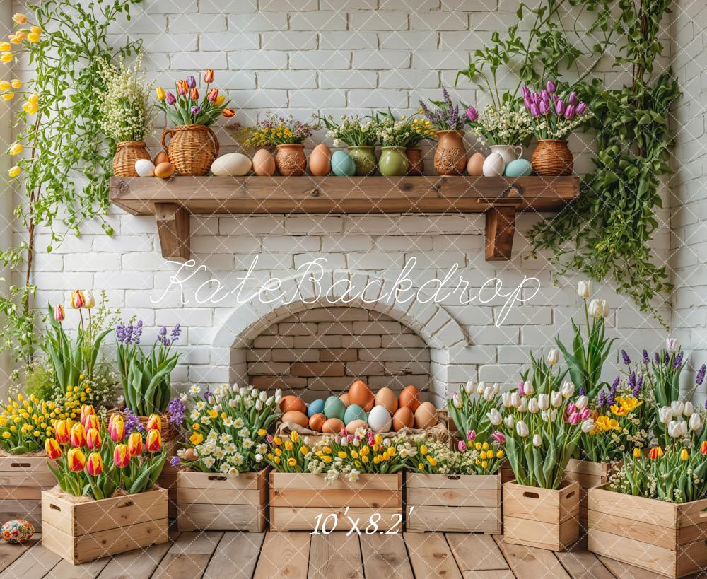 Easter Floral Eggs Wooden Crates Foto Achtergrond Designed by Emetselch