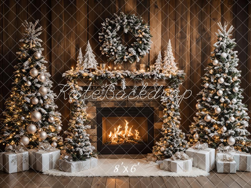 Kate Christmas Tree Fireplace Wood Wall Backdrop Designed by Emetselch