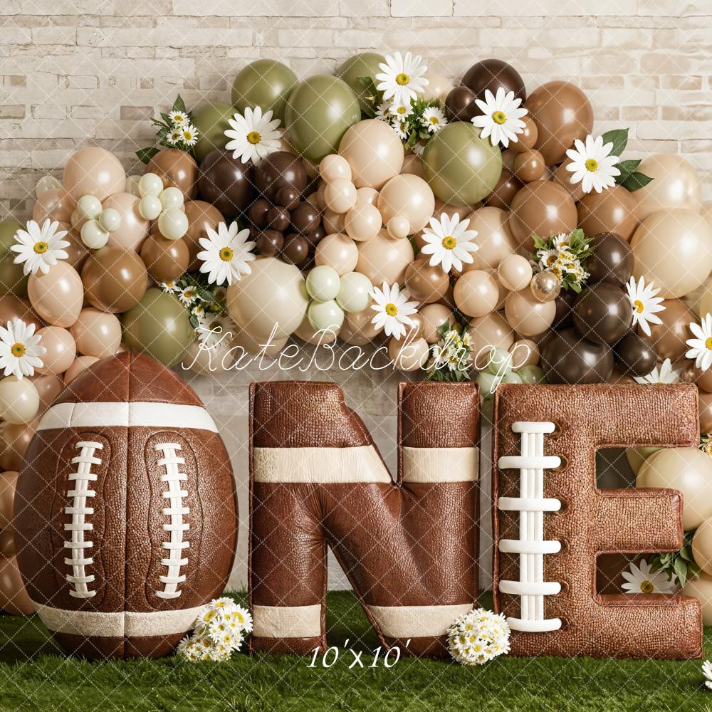 Kate Cake Smash Football One Balloon Arch Brown Daisy Printed Backdrop Designed by Emetselch