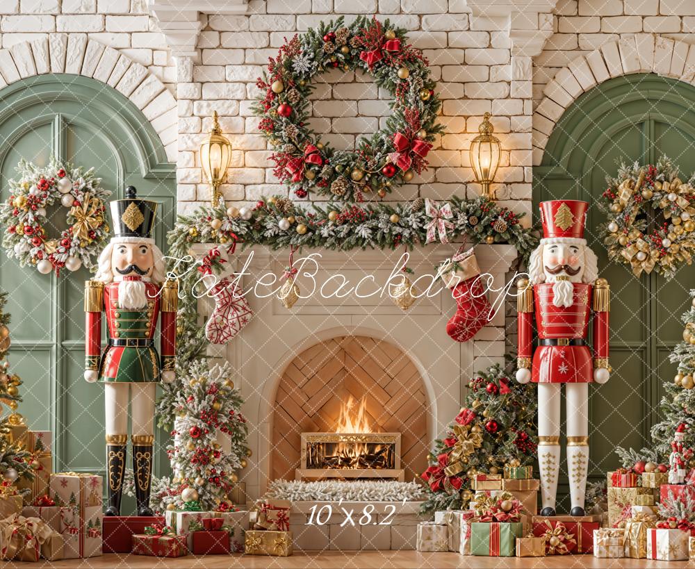 Kate Christmas Nutcracker Fireplace Arched Wall Backdrop Designed by Emetselch