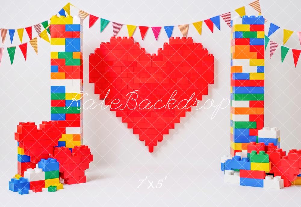 Kate Valentine's Day Colorful Block Heart Bunting Printed Backdrop Designed by Angela Miller