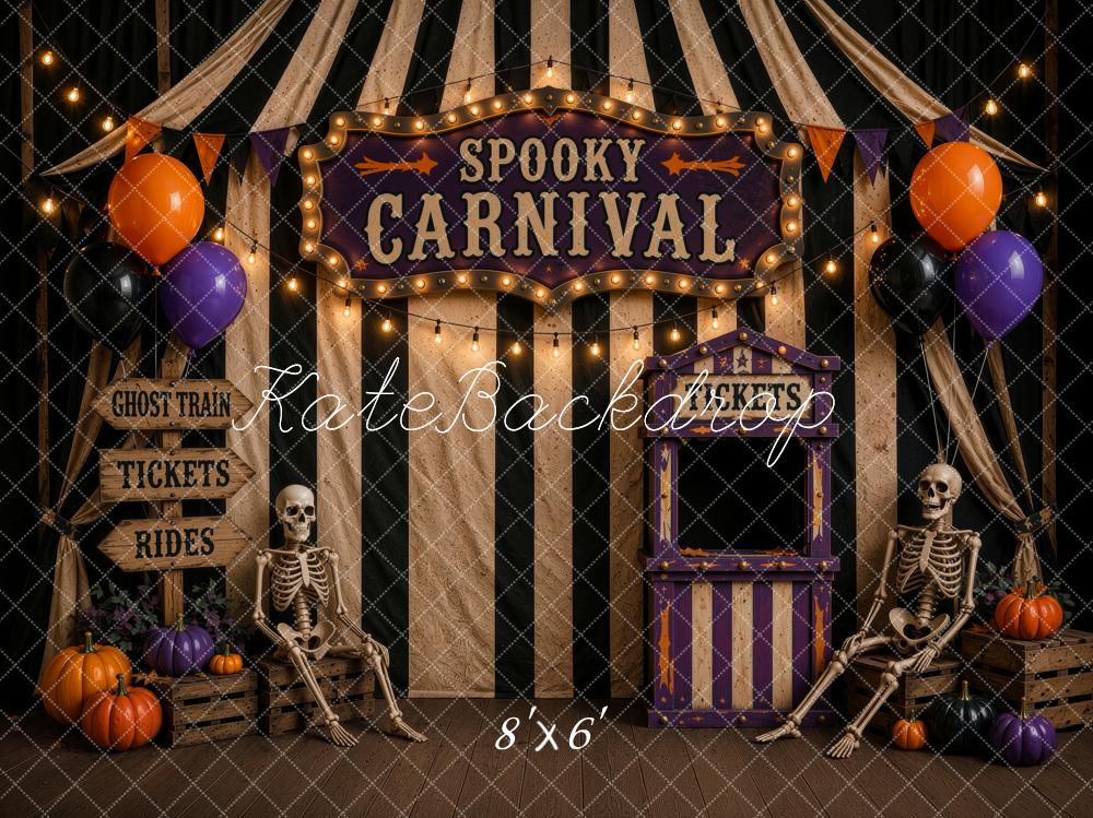 Kate Halloween Spooky Carnival Skeletons Ticket Booth Printed Backdrop Designed by Ashley Ward