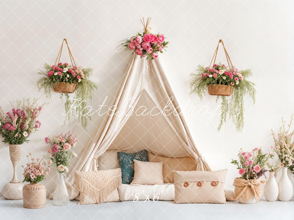 Spring Bohemian Floral Tent Pillow Foto Achtergrond Designed by Emetselch