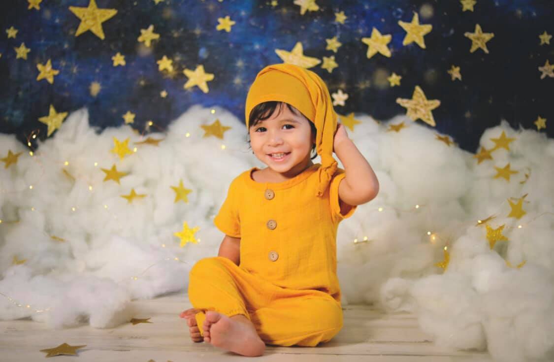Katebackdrop鎷㈡綖Kate Night Sky with Gold Stars Children Backdrop for Photography Designed by Mandy Ringe Photography