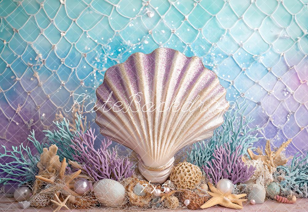 Kate Mermaid Seashell Coral Backdrop Designed by Ashley Paul