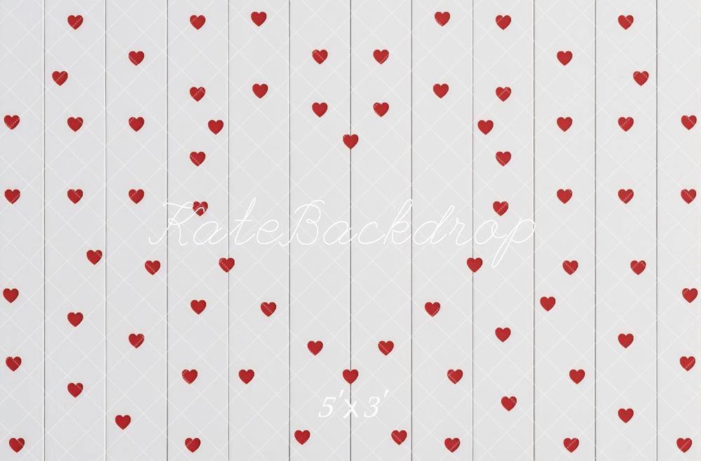 Kate Valentine's Day Red Hearts White Wood Plank Floor Backdrop Designed by Mini MakeBelieve