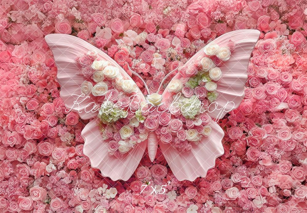Fondo de suelo de mariposa floral rosa para recién nacidos diseñado por Mini MakeBelieve