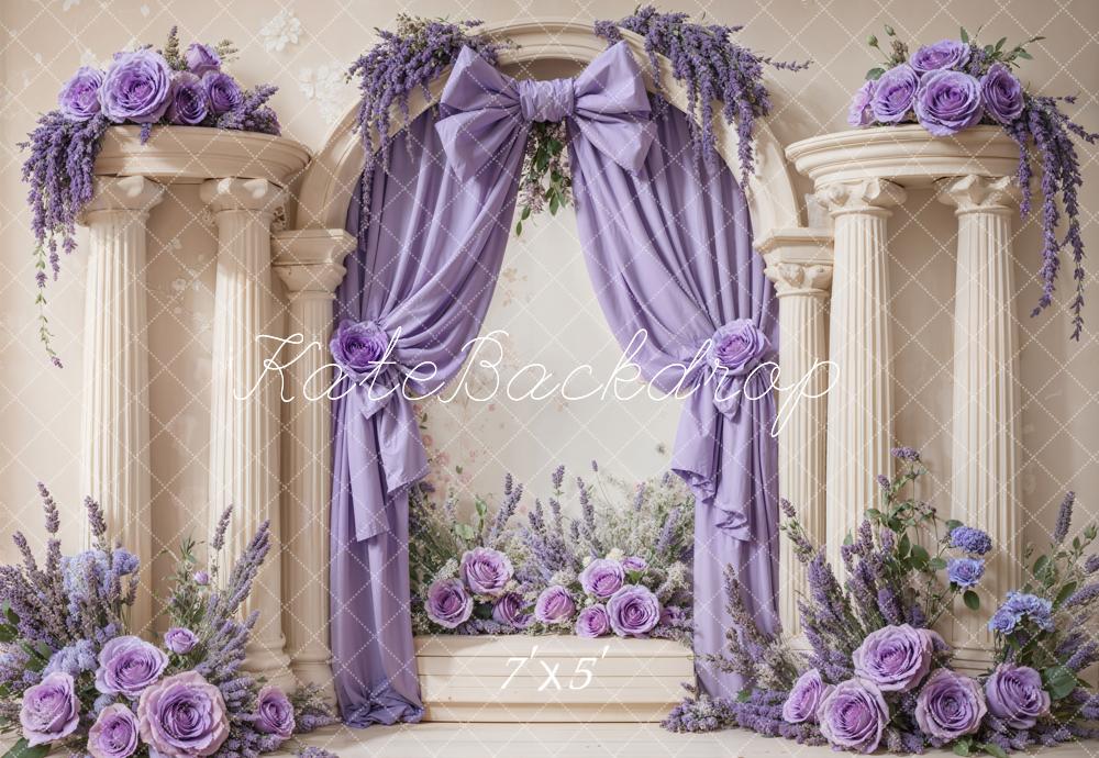 Kate Retro Lavender Bow Flower Arch Columns Backdrop Designed by Emetselch