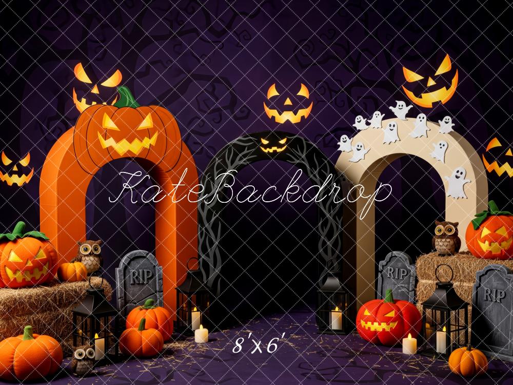 Kate Halloween Pumpkin Arch Ghosts Gravestones Backdrop Designed by Patty Roberts