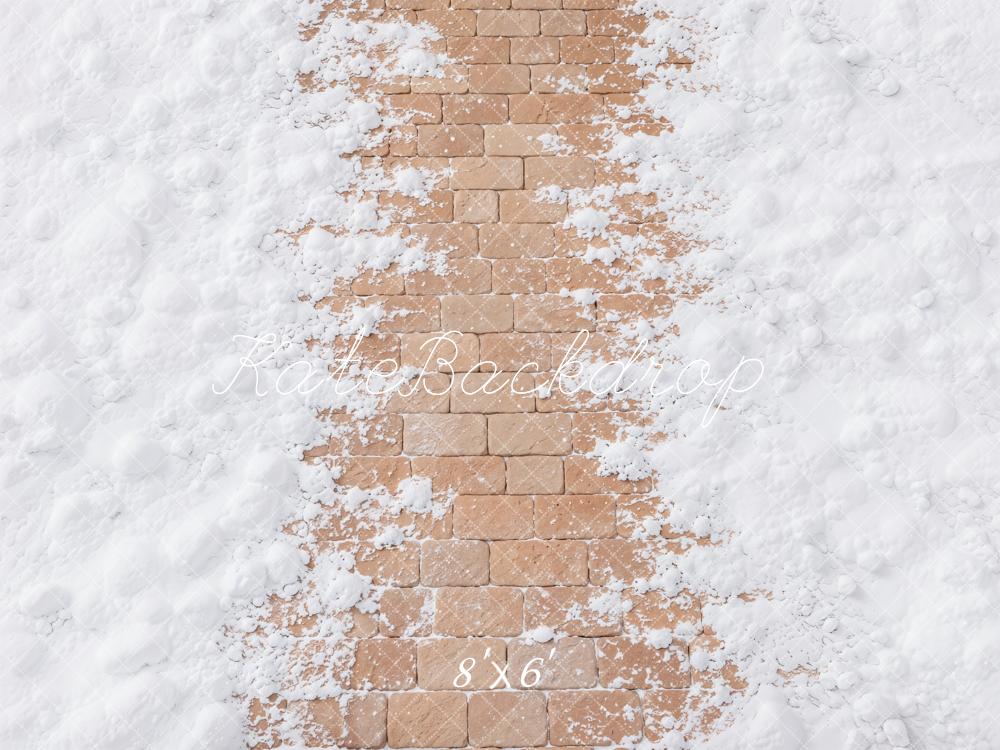Kate Winter White Snowy Brick Floor Printed Backdrop Designed by Emetselch