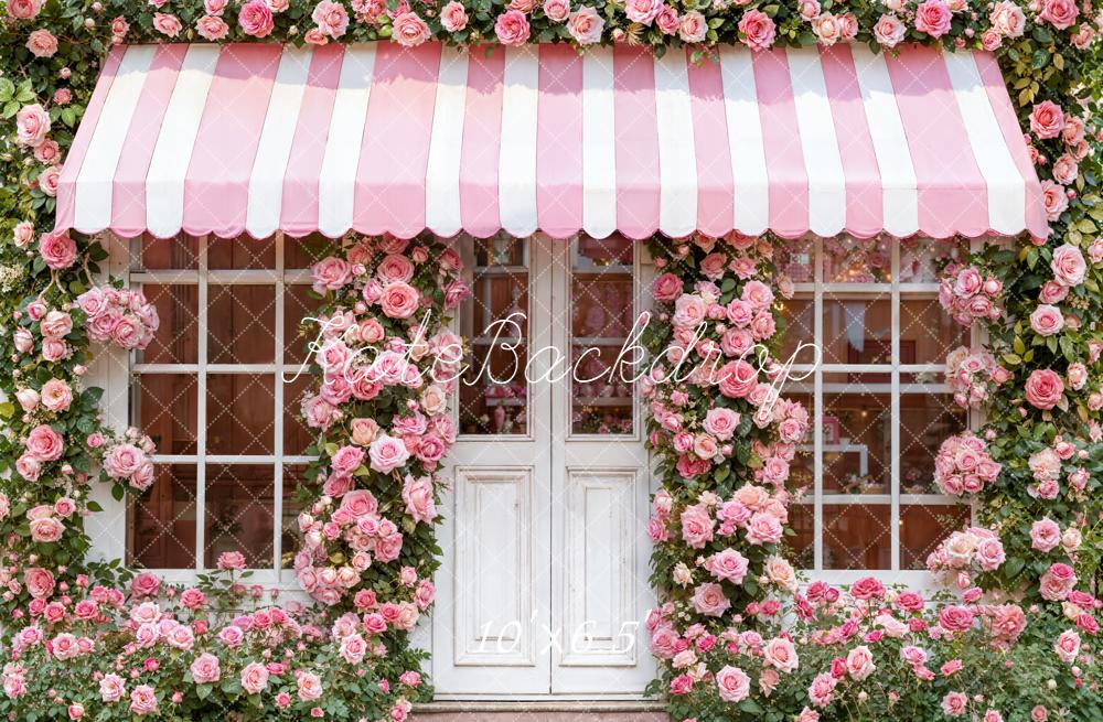 Kate Valentines Pink Rose Flower Shop Striped Awning Backdrop Designed by Emetselch