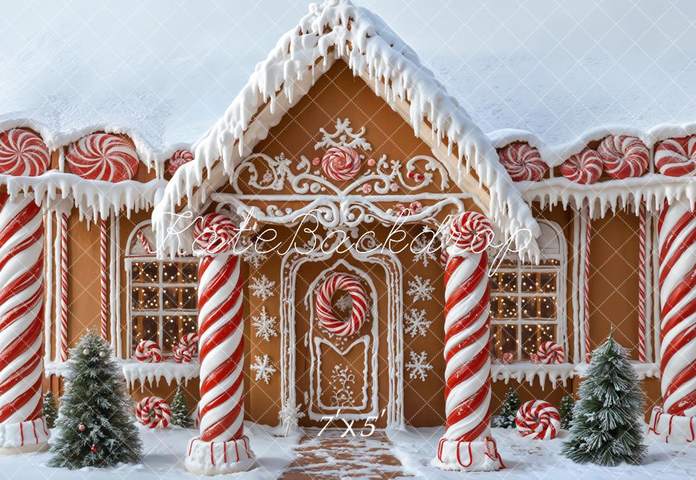 Kate Christmas Gingerbread House Candy Canes Snow Backdrop Designed by Emetselch