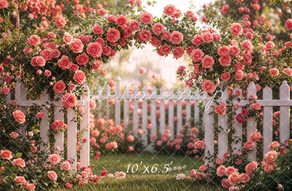 Kate Spring Flower Arch Pink Rose Garden Fleece Backdrop Designed by Emetselch