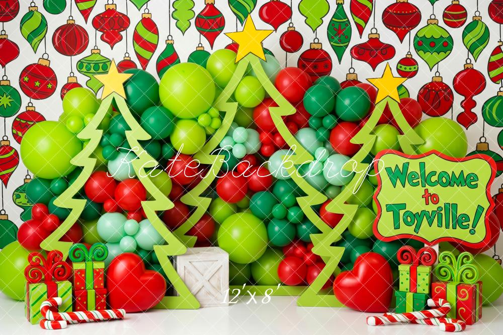 Kate Christmas Whimsical Balloon Trees Ornaments Presents Kids Printed Backdrop Printed Backdrop Designed by Patty Roberts