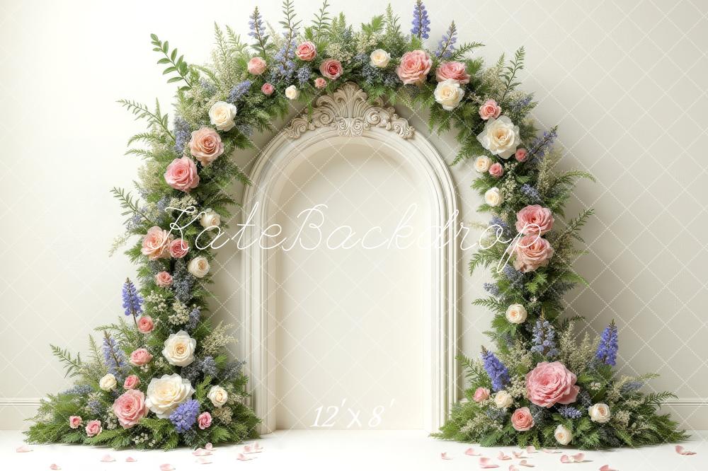 Kate Romantic Spring Flower Arch Ornate Vintage Printed Backdrop Designed by Laura Bybee