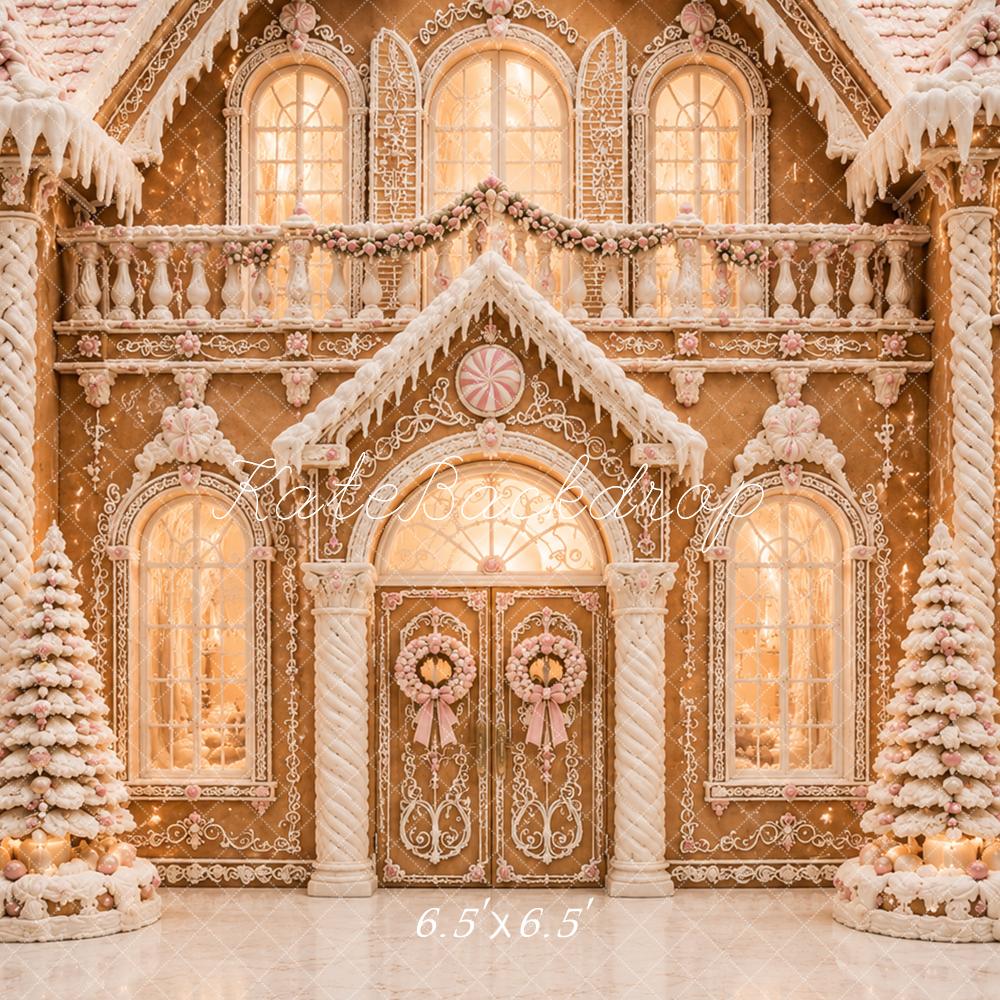 Kate Christmas Snowy Gingerbread Palace Printed Backdrop Designed by Caitlin Lynch