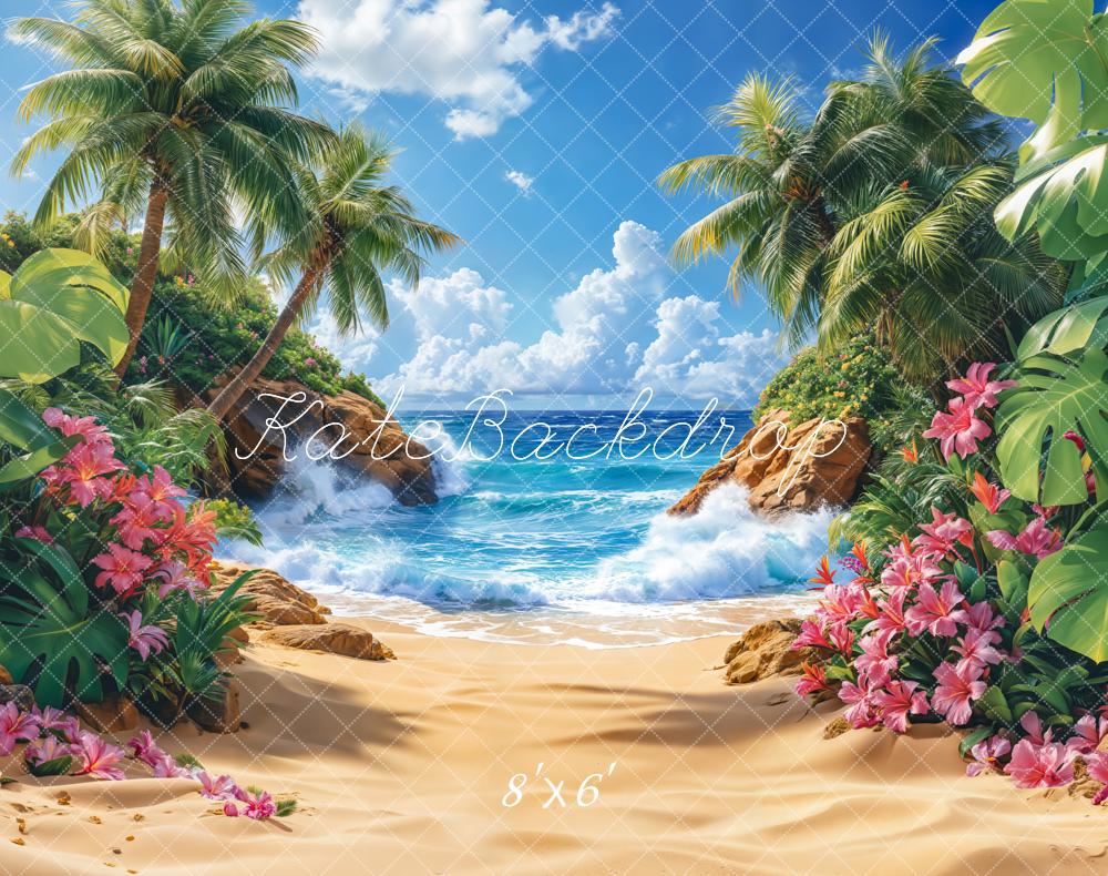 Kate Summer Beach Tropical Paradise Trees Backdrop Designed by Emetselch