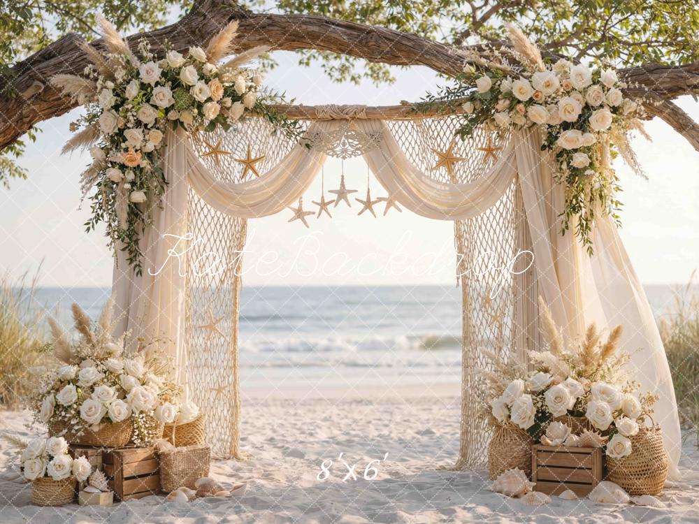 Kate Beach Flower Arch Drapes Starfish Decor Tree Printed Backdrop Designed by Mini MakeBelieve