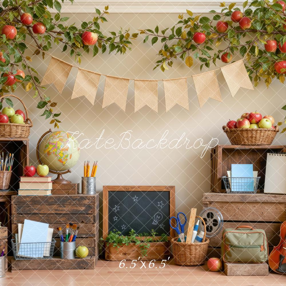 Kate Back To School Apple Classroom Chalkboard Sunflowers Printed Backdrop Designed by Mini MakeBelieve
