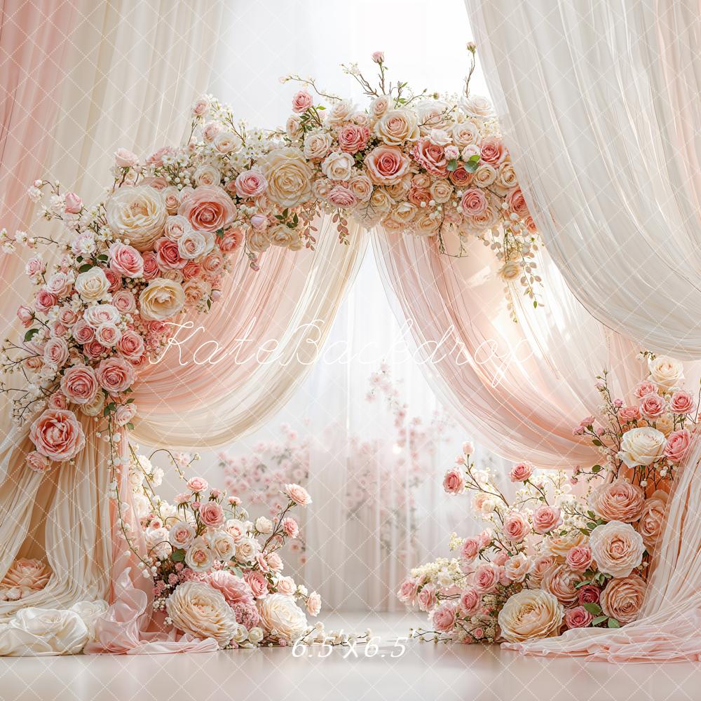 Kate Mother's Day Flower Arch Pink Cream Roses Drapes Printed Backdrop Designed by Emetselch