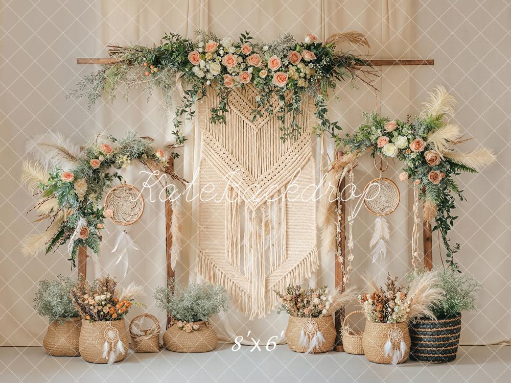 Kate Boho Flower Arch Macrame Dreamcatcher Printed Backdrop Designed by Emetselch