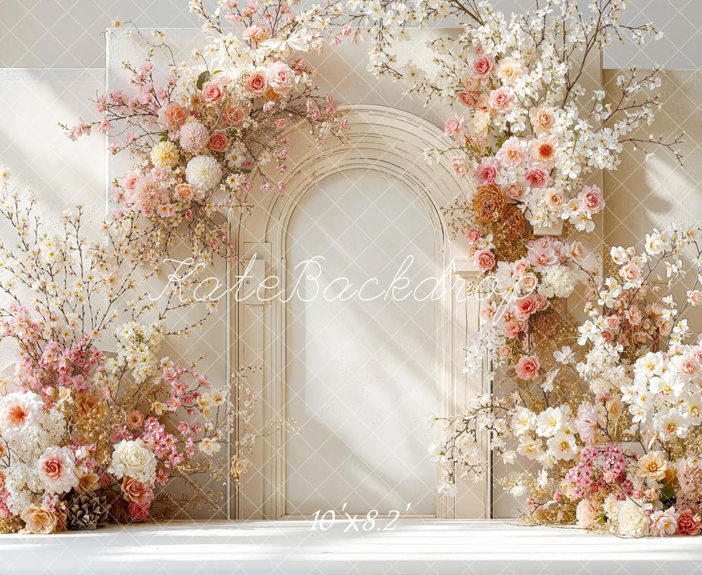 Kate Spring Flower Arch Cream Floral Door Frame Printed Backdrop Designed by Emetselch