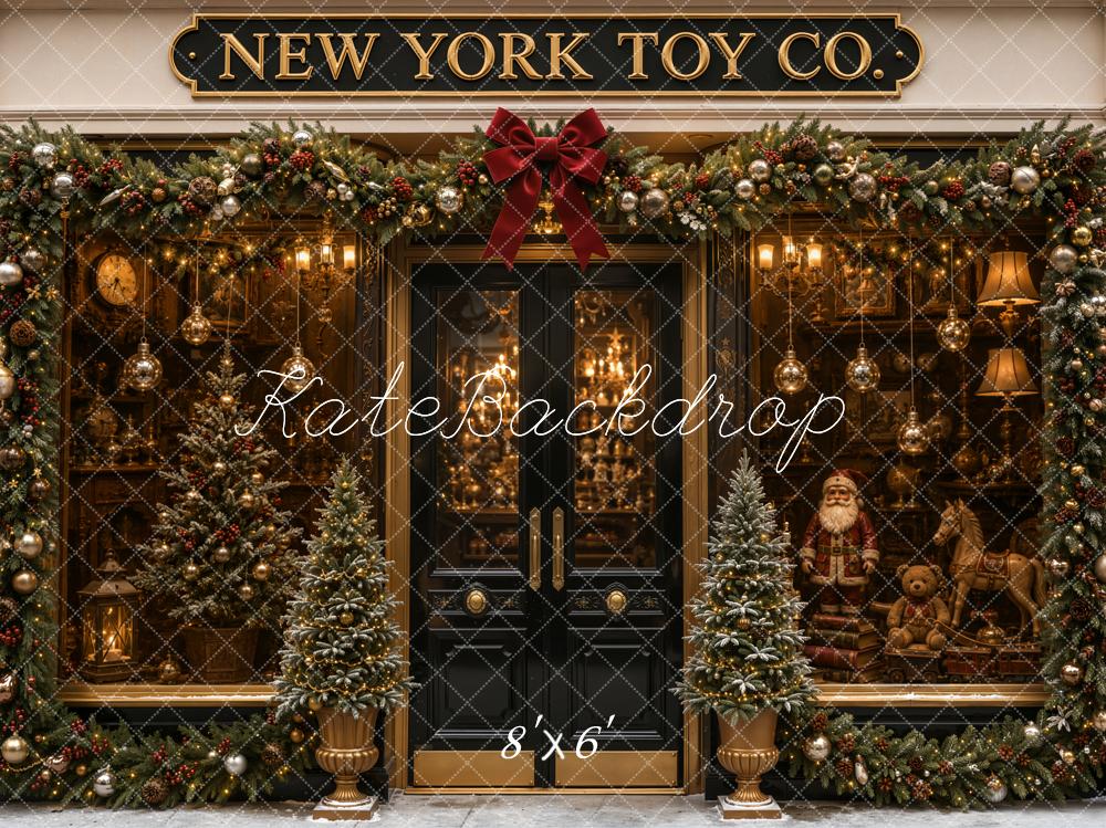 Kate Christmas Vintage Toy Shop Garland Storefront Printed Backdrop Designed by Emetselch