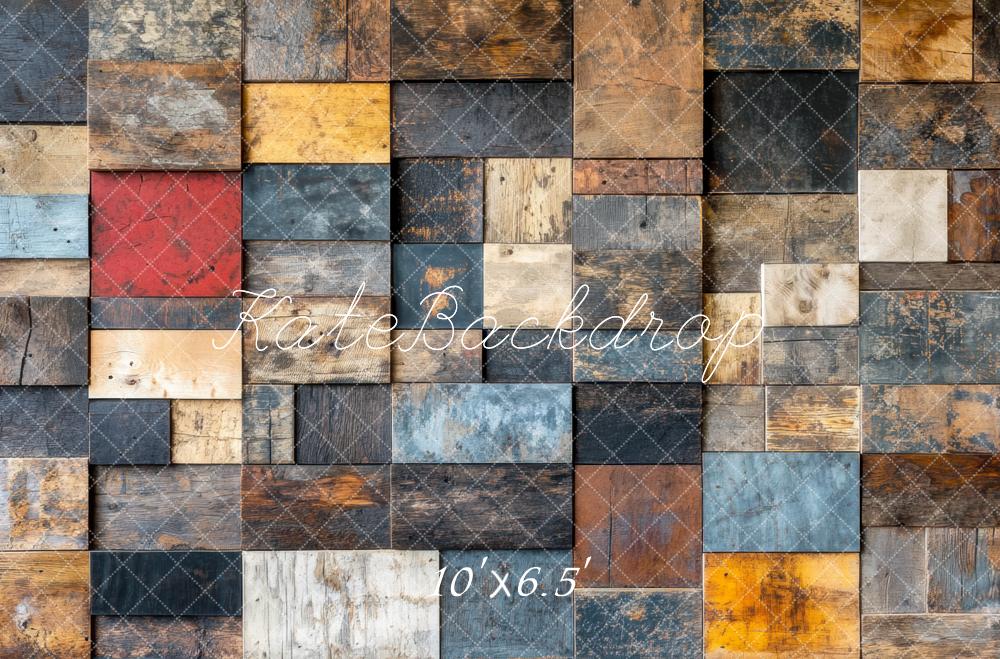 Kate Colorful Rustic Wood Block Wall Floor Backdrop Designed by Mini MakeBelieve