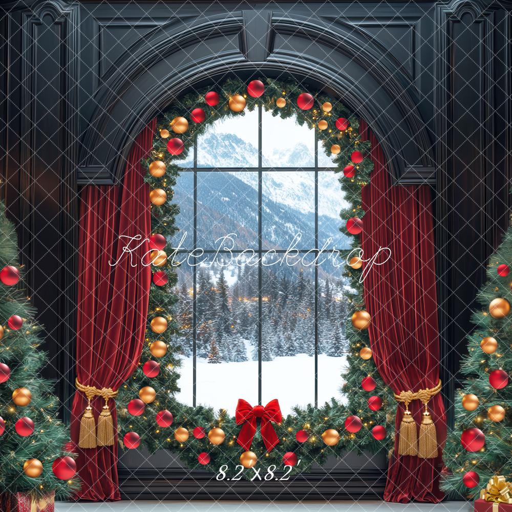 Kate Christmas Tree Retro Black Window Backdrop Designed by Mini MakeBelieve