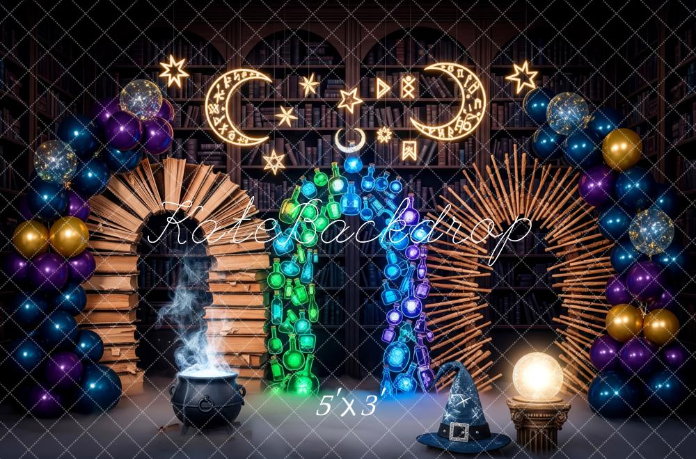 Kate Halloween Magic Library Book Arch Potion Balloon Cauldron Backdrop Designed by Patty Roberts